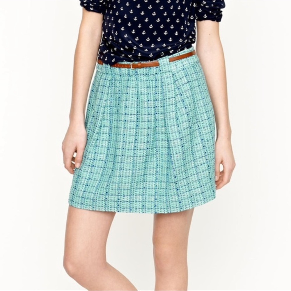 NWT J CREW PLEATED TWEED BLUE TEAL MINI SKIRT